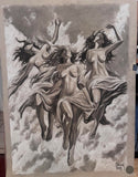 Three Graces (the Charites) Aglaia, Euphrosyne, and Thalia - Original Drawing