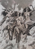 Three Graces (the Charites) Aglaia, Euphrosyne, and Thalia - Original Drawing