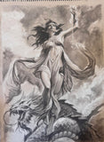 Ishtar and Tiamat - Original Drawing